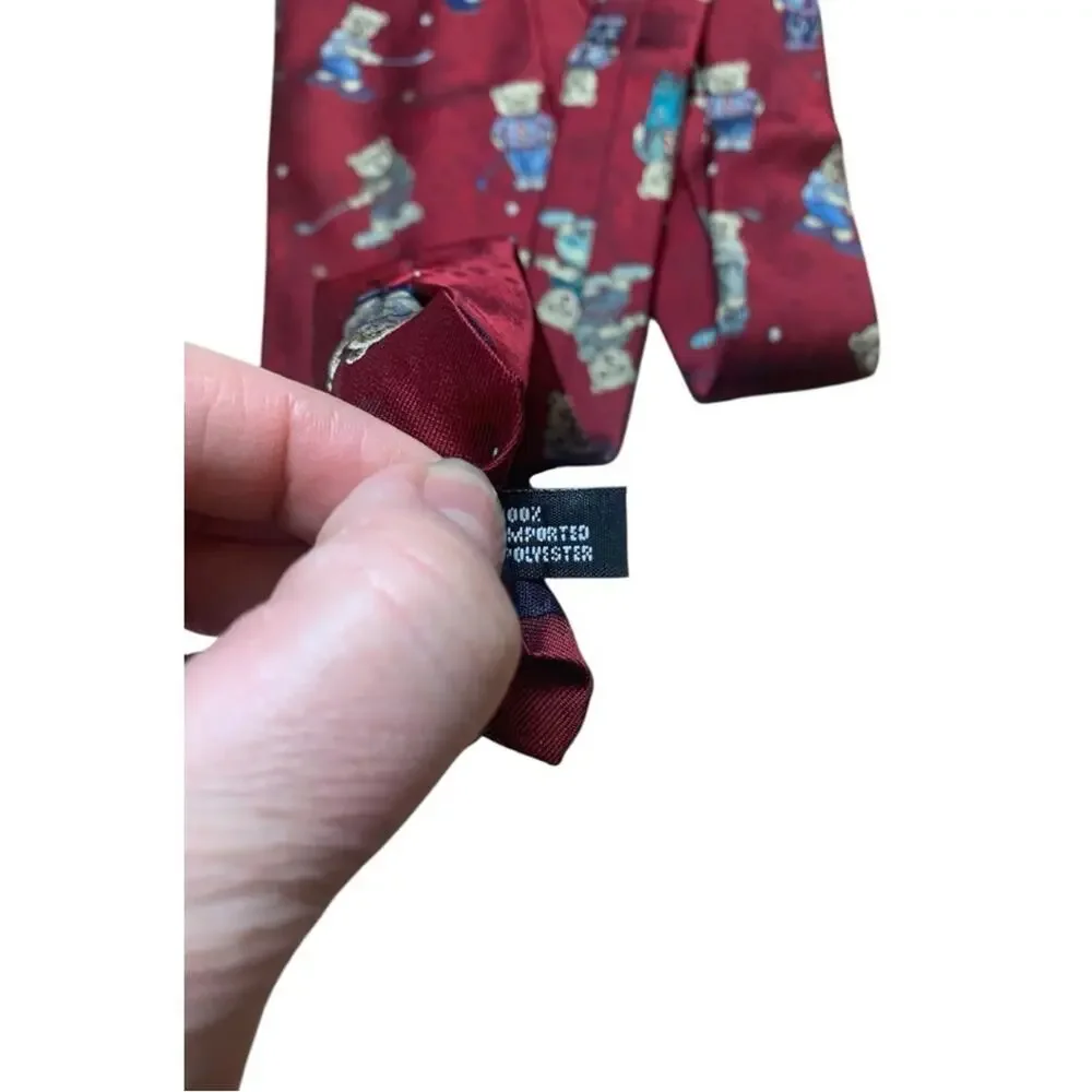 vintage String beans golf teddy bear Playful Red Tie with Bear Print sporty polo